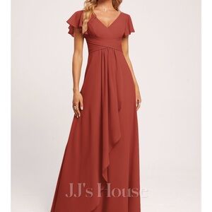 JJs House Vermilion V-Neck Flutter Sleeve Maxi Dress